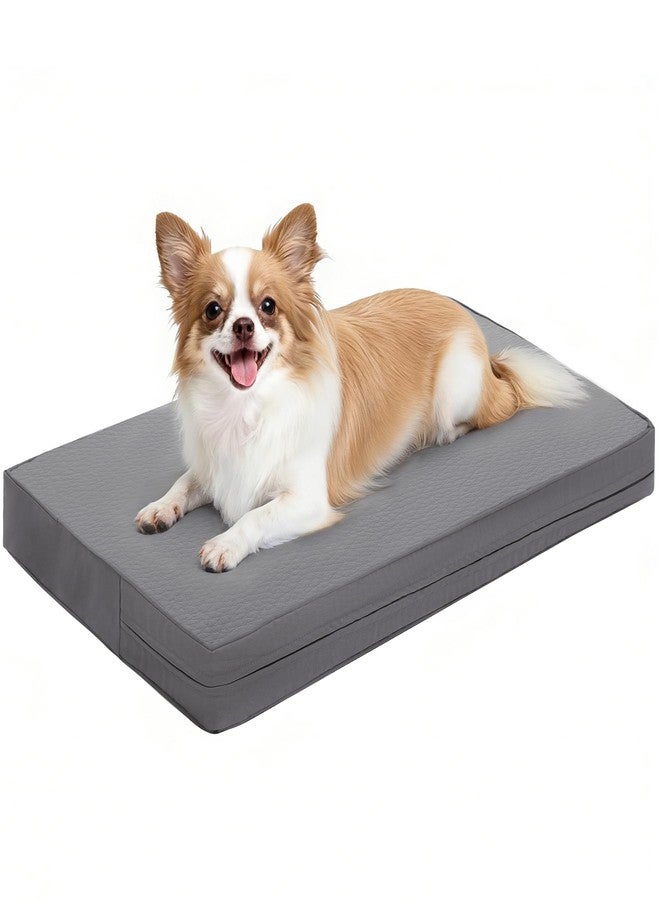 Vonabem Small Dog Bed Waterproof Crate Pad 24 inch Washable with Removable Cover Reversible, Puppy Cat Beds Orthopedic, Outdoor Durable Leather Anti-Slip Kennel Pads 23"x17" Grey - Image 1